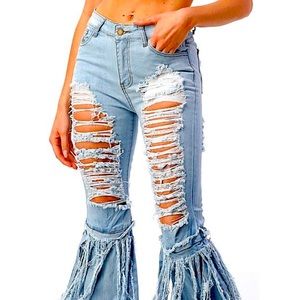 Denim ripped bell jeans